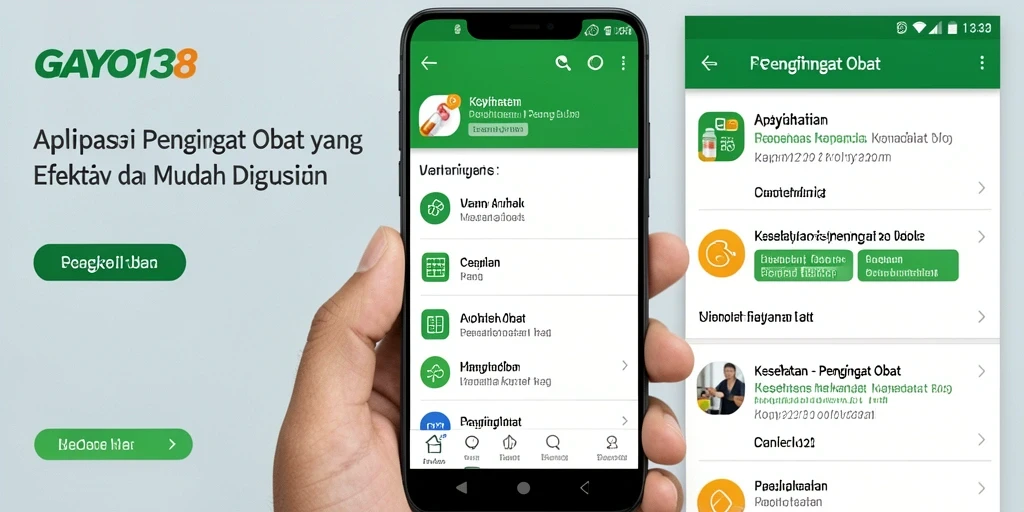 Antarmuka aplikasi GAYO138 untuk pengingat obat yang praktis.