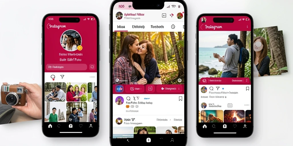 Antarmuka N06 menampilkan berbagai filter Instagram yang menarik.