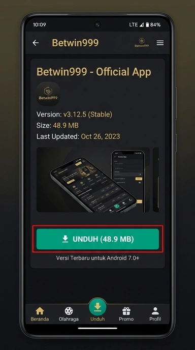 Tampilan halaman APK betwin999