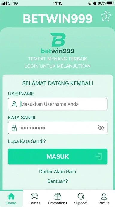 Tampilan halaman login betwin999